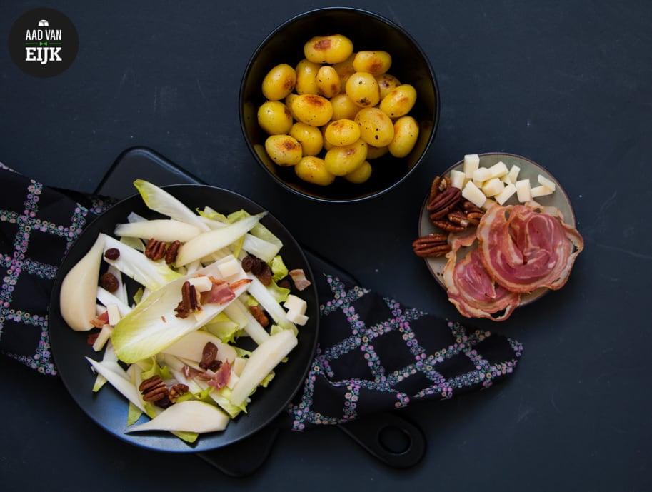 Salade van Witlof, peer en pancetta