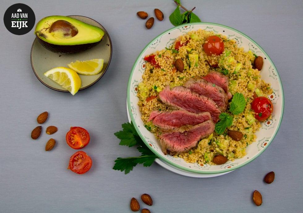 Cous cous salade met biefstukreepjes