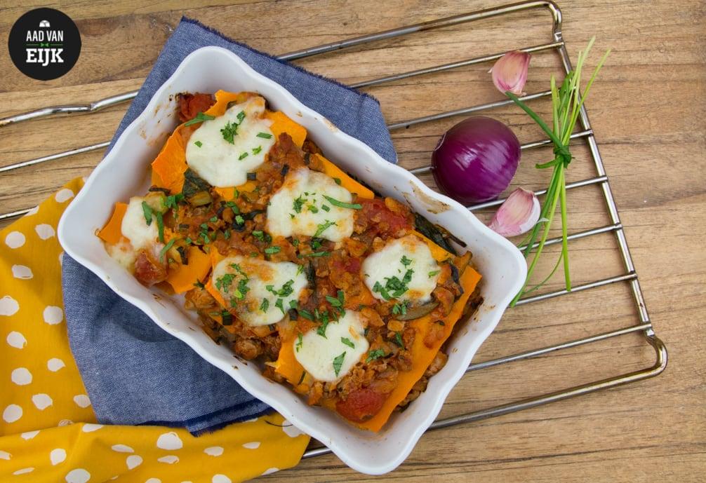 Pompoenlasagne met kipgehakt